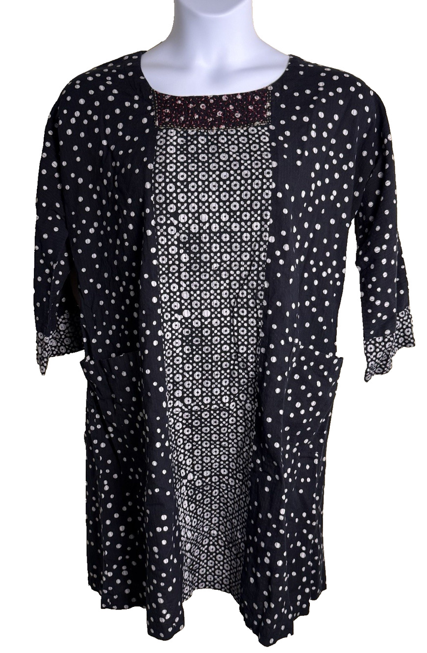 MarketPlace Handwork of India Cotton Tunic Dress Black White Patchwork Size Med